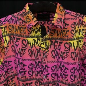 VTG Pacific Flyer Mens L Savage Graffiti Flame S/S Shirt‎ Pink Orange 90s Skater